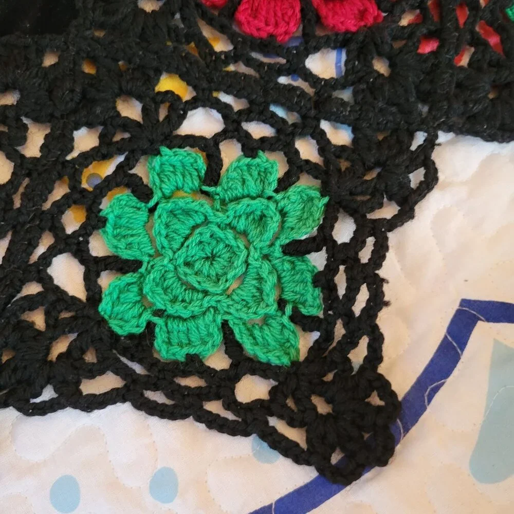 Vintage Granny Squares Crochet Floral Afghan‎ Vintage Coverlet Bedspread Blanket